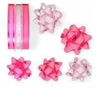 Lot de 3 rouleaux de ruban à anneaux en polybande, ruban cadeau, nœuds cadeaux pour travaux manuels et emballages, brillants et mats assortis (rose, 3 rouleaux de ruban cadeau + 5 nœuds cadeaux)