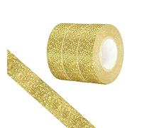 Lot de 3 rouleaux de ruban adhésif Washi à paillettes - 15 mm - Pour bricolage, bullet journal, artisanat, emballage cadeau, scrapbooking (or brillant)