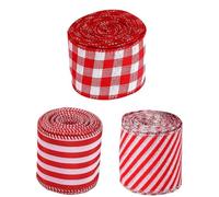 Lot de 3 rouleaux de ruban de Noël pour travaux manuels, fil métallique, 3,8 cm, 5,5 m, pour la décoration de la famille, de la maison, des fêtes, des travaux manuels, des fêtes et