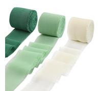 Lot de 3 rouleaux de ruban en mousseline de soie - 38 mm x 6,5 m - Ruban décoratif pour bouquet de mariage, cadeau d'anniversaire, emballage cadeau, invitation de mariage (blanc et vert)