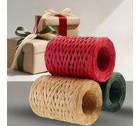 Lot de 3 rouleaux de ruban en raphia naturel de 300 m - Vert rouge et couleur naturelle - 100 m par rouleau de ruban en raphia pour bricolage - Ruban d'emballage en raphia pour Noël