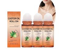 Lot de 3 rouleaux d'huile de ricin bio avec pierre de quartz rose, hydratant naturel pour le visage, les sourcils, les cuticules, sans additifs, gel rafraîchissant