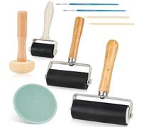 Lot de 3 rouleaux en caoutchouc avec 1 rouleau champignon et 1 gravure de 3,5 cm/6 cm/10 cm - Pour bloc d'encre, tampon, impression, papier peint, artisanat