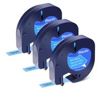 Lot de 3 Ruban Compatibles Avec Dymo Letra Tag 91335 Noir sur Bleu 12 mm | 4 m Ruban de Remplacement 91205 91335 S0721650 compatible avec les imprimantes d'étiquettes LT-100T et LT-110T Plus