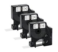 Lot de 3 rubans adhésifs en vinyle permanents pour étiqueteuse industrielle DYMO Rhino 18444, noir sur blanc, 1,27 cm x 4,7 m