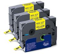 Lot de 3 rubans XemaX TZe-621 9 mm x 8 m Noir sur jaune Pour étiqueteuse Brother PTouch