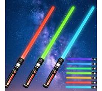 Lot de 3 sabres laser pour enfants, sabre lumineux avec son, 12 couleurs avec son FX, 84 cm, double épée lumineuse 2 en 1, poignée extensible pour Halloween, Noël, déguisement, fêtes, Costum, Galaxy