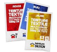 Lot de 3 sachets de Teinture Textile - Bleu, Rouge et Jaune - teintures universelles, tie dye, batik, shibori