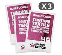 Lot de 3 sachets de Teinture Textile - ROSE FUCHSIA - teintures universelles pour vêtements et tissus naturels