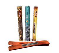 Lot de 3 sachets d'encens avec 20 bâtonnets chacun, Mirra, Ruda et Palo Santo + Planche Aromassis en cadeau