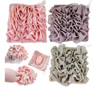 Lot de 3 sachets en luffa 2 en 1 pour barre de savon - Peut contenir du savon - Exfoliation efficace pour le bain (kaki + café + rose)