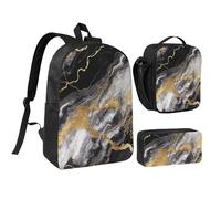 Lot de 3 sacs à dos 3 en 1 avec pochette à crayons isotherme, sac à déjeuner léger pour ordinateur portable de 43,2 cm, sac à déjeuner à bandoulière et trousse à crayons, motif marbré noir, blanc