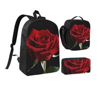 Lot de 3 sacs à dos 3 en 1 avec trousse à crayons isotherme, sac à déjeuner léger pour ordinateur portable de 43,2 cm, sac à déjeuner à bandoulière et trousse à crayons (rouge/rose/noir)