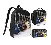 Lot de 3 sacs à dos 3 en 1 pour guitare électrique avec boîte à déjeuner isotherme, trousse à crayons, sac à déjeuner léger pour ordinateur portable de 43,2 cm, sac à déjeuner à bandoulière et trousse