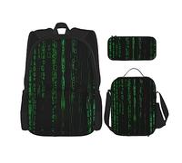 Lot de 3 sacs à dos allemands à poils courts réglables avec trousse à déjeuner, Binaire à chiffres verts, Taille unique, Sac à dos daypack