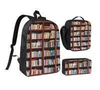Lot de 3 sacs à dos avec boîte à déjeuner isotherme, sac à crayons léger pour ordinateur portable 43,2 cm, sac à déjeuner à bandoulière et trousse à crayons