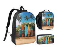 Lot de 3 sacs à dos avec boîte à déjeuner isotherme, sac à crayons léger pour ordinateur portable de 43,2 cm, sac à déjeuner à bandoulière et trousse à crayons