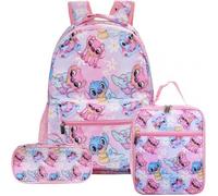 Lot de 3 Sacs à Dos,avec Motif Dessin , Sac à déjeuner haute Capacité et Trousse, Cartable pour Garçon et Fille,16