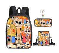 Lot de 3 sacs à dos avec porte-clés - 40,6 cm - Impression 3D - Sac à déjeuner haute capacité - Pour garçon et fille, D, 16in