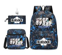 Lot de 3 sacs à dos bleus en nylon, porte-clés, 43,2 cm imprimé 3D dessin animé, haute capacité pour élèves et fans de jeux, cadeau d'anniversaire