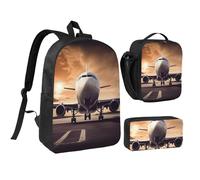 Lot de 3 sacs à dos d'avion avec boîte à déjeuner isotherme, trousse à crayons, sacs légers pour ordinateur portable 43,2 cm, sac à déjeuner à bandoulière et trousse à crayons