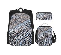 Lot de 3 sacs à dos de 40,6 cm en filet de pêche côtier pour l'école préscolaire et boîte à déjeuner pour enfant du primaire, Noir , Taille unique, Ensemble cartable