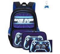 Lot de 3 sacs à dos de jeu vidéo avec porte-clés, 45,7 cm imprimé 3D dessin animé, cartable haute capacité, cartable pour garçon et fille., b, 16in