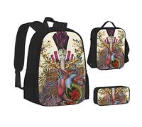 Lot de 3 sacs à dos d'école, trousse à crayons, sac à déjeuner, sac à dos pour filles et garçons, Poumons en forme de cœur, School bag + pencil case + lunch bag combination
