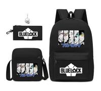 Lot de 3 sacs à dos en nylon bleu avec porte-clés, 43,2 cm imprimé 3D dessin animé, cartable haute capacité pour élèves du primaire et du collège et fans de jeux, cadeau d'anniversaire pour