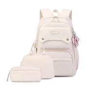 Lot de 3 sacs à dos et sac à déjeuner pour filles de couleur unie, 3 pièces - Beige