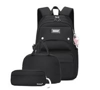 Lot de 3 sacs à dos et sac à déjeuner pour filles de couleur unie, 3 pièces - noir, 12.9 x 7.8 x 17.7 inches (33 x 20 x 45 cm)