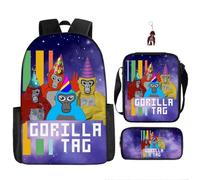 Lot de 3 sacs à dos gorille avec porte-clés, 40,6 cm imprimé 3D dessin animé, cartable haute capacité, cartable pour garçon et fille., E, 16in