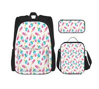 Lot de 3 sacs à dos Ice Cream Grunge Cupcakes avec cœur trouble Love Romance Illustration Cartable Voyage Camping Travail Sac d'école Trousse à crayons Sac à déjeuner Combinaison pour homme femme ga