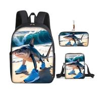 Lot de 3 sacs à dos italiens avec porte-clés, 40,6 cm imprimé 3D dessin animé, sac à déjeuner haute capacité, cartable pour garçon et fille., b, 16in