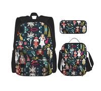 Lot de 3 sacs à dos légers et imperméables avec sac à déjeuner et trousse à crayons pour le bureau, l'école, Ballet de Noël Casse-noisette pour femme, Taille unique