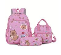 Lot de 3 sacs à dos pour filles avec sac à déjeuner, joli cartable d'école comprenant un sac déjeuner et une trousse crayons pour les élèves du primaire, du secondaire, retour aux fournitures, ro
