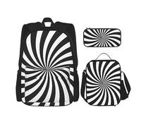 Lot de 3 sacs à dos pour ordinateur portable de voyage avec sac à déjeuner et trousse à crayons Motif tourbillon Blanc/noir, noir, One Size