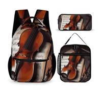 Lot de 3 sacs à dos pour partitions de violon, sac de voyage, sac à dos de sport avec boîte à déjeuner, trousse à crayons, partitions de violon, taille unique, sacs à dos à dos, Partitions de violon,