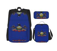Lot de 3 sacs à dos, sac à déjeuner, trousse à crayons, motif drapeau de l'État de Pennsylvanie, mignon et robuste pour l'université et les voyages