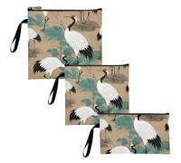 Lot de 3 sacs à goûter et à sandwich réutilisables et imperméables pour garçons, motif grue nuage chinois, beige