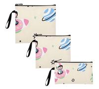 Lot de 3 sacs à goûter réutilisables et étanches pour enfants, motif astronaute, beige, pour pique-nique, travail, voyage, bureau