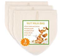 Lot de 3 sacs à lait de noix, 30,5 x 30,5 cm, en coton naturel non blanchi, sacs réutilisables pour l'avoine, le lait d'amande, la fabrication de fromage, le yaourt, le jus, l'infusion de café à