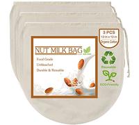 Lot de 3 sacs à lait de noix de 30,5 x 30,5 cm - 100% coton non blanchi, passoire réutilisable pour filtrer le lait d'amande/d'avoine, le jus de céleri, le café à froid, le yaourt et la fabrication