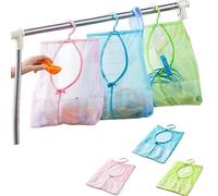 Lot de 3 sacs à pinces à linge, rangement à suspendre pour salle de bain, multifonction, avec crochets, pour salle de bain, garde-robe, panier à linge (bleu, rose, vert), bleu, Sac tour de cou