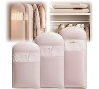 Lot de 3 sacs à vêtements à suspendre avec fermeture éclair auto-compression, organiseurs de placard pour manteau en duvet, sacs de rangement sous vide (rose, (taille M + L + XL)