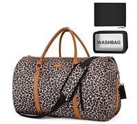 Lot de 3 Sacs à vêtements pour Voyage avec Trousse de Toilette Convertible, Sac de Week-End, Grand Sac de Voyage pour Femme et Homme 2 en 1 à Suspendre, C-Brown Leopard, L, Bagages à Main