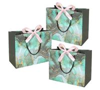 Lot de 3 sacs cadeaux réutilisables à motif vert avec poignées, pour fête prénatale, mariage et célébrations d'anniversaire (36,8 x 12,2 x 25,4 cm)