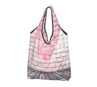 Lot de 3 sacs de courses pliables réutilisables lavables et légers | Sac fourre-tout de grande capacité avec motif cœur en briques en bois pour supermarché et rangement de voyage