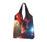 Lot de 3 sacs de courses pliables réutilisables lavables et légers | Sacs fourre-tout de grande capacité imprimés planètes spatiales pour rangement de voyage au supermarché