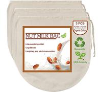 Lot de 3 sacs de passoire à lait de noix 30,5 x 30,5 cm Passoire alimentaire réutilisable Passoire en tissu de coton Sacs filtrants à café pour fromage/yaourt/jus/vin/soupe/herbes/avoine/lait de soja